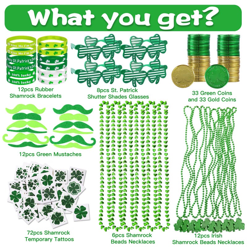 Max Fun 188Pcs St Patricks Day Accessories Party Favors Set Decorations Kids Saint Patricks Day Irish Decor, Green Beads Shamrock for Parades Supplies - Image 2